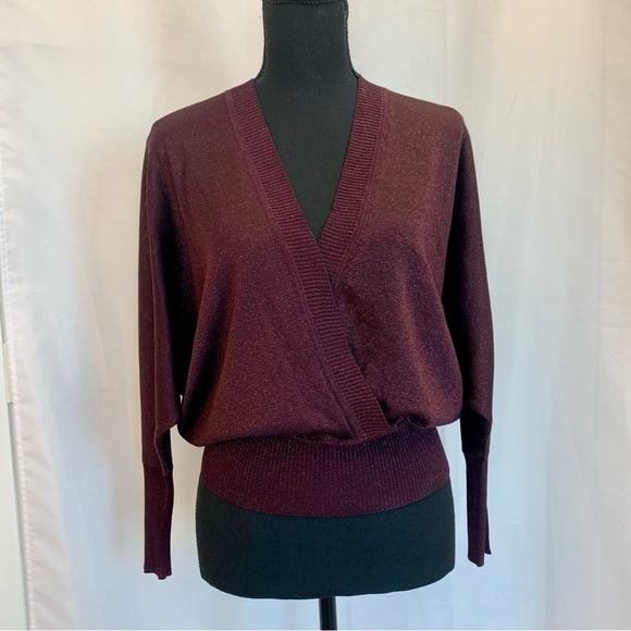 Bebe maroon burgundy metallic glitter wrap sweater Sz M - Picture 10 of 10